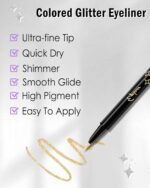 Silver Glitter Mascara + Eyeliner Pen Set, Shimmer Volume Colorful Mascara, Sparkling Liquid Eyeliner, Waterproof, High-Pigmented, All-Day Wear Shine Eye Makeup for Dazzling Looks - Image 5