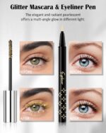 Silver Glitter Mascara + Eyeliner Pen Set, Shimmer Volume Colorful Mascara, Sparkling Liquid Eyeliner, Waterproof, High-Pigmented, All-Day Wear Shine Eye Makeup for Dazzling Looks - Image 7