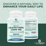 PurePremium Reduced Glutathione 1000mg per Serving - 500mg Each Capsule – L-Glutathione Supplement & Antioxidant Support for Normal Liver, Brain, Skin & Heart Health – 90 Capsules - Image 5