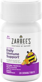 Zarbee's Kids Immune Support, Vitamin C, D & Zinc Daily Immunity Vitamins for Children 4+ Years, Natural Tropical Fruit Flavor, 28 Chewable Tablets - Image 3