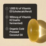 NatureWise Vitamin D3 1000IU + K2 (MK7) 100mcg with Organic Extra Virgin Coconut Oil - Supports Calcium Absorption, Bone & Immune Health - Non-GMO, Soy & Gluten-Free - 30 Softgels[1-Month Supply] - Image 5