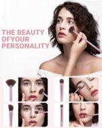 8Pcs Makeup Brushes Set Premium Eyeshadow Brush Professional Angled Eyebrow Brush Lip Brush Eyeshadow Brush Set With 3Pcs Powder Puffs and Pink Case 12 in 1 - Image 5