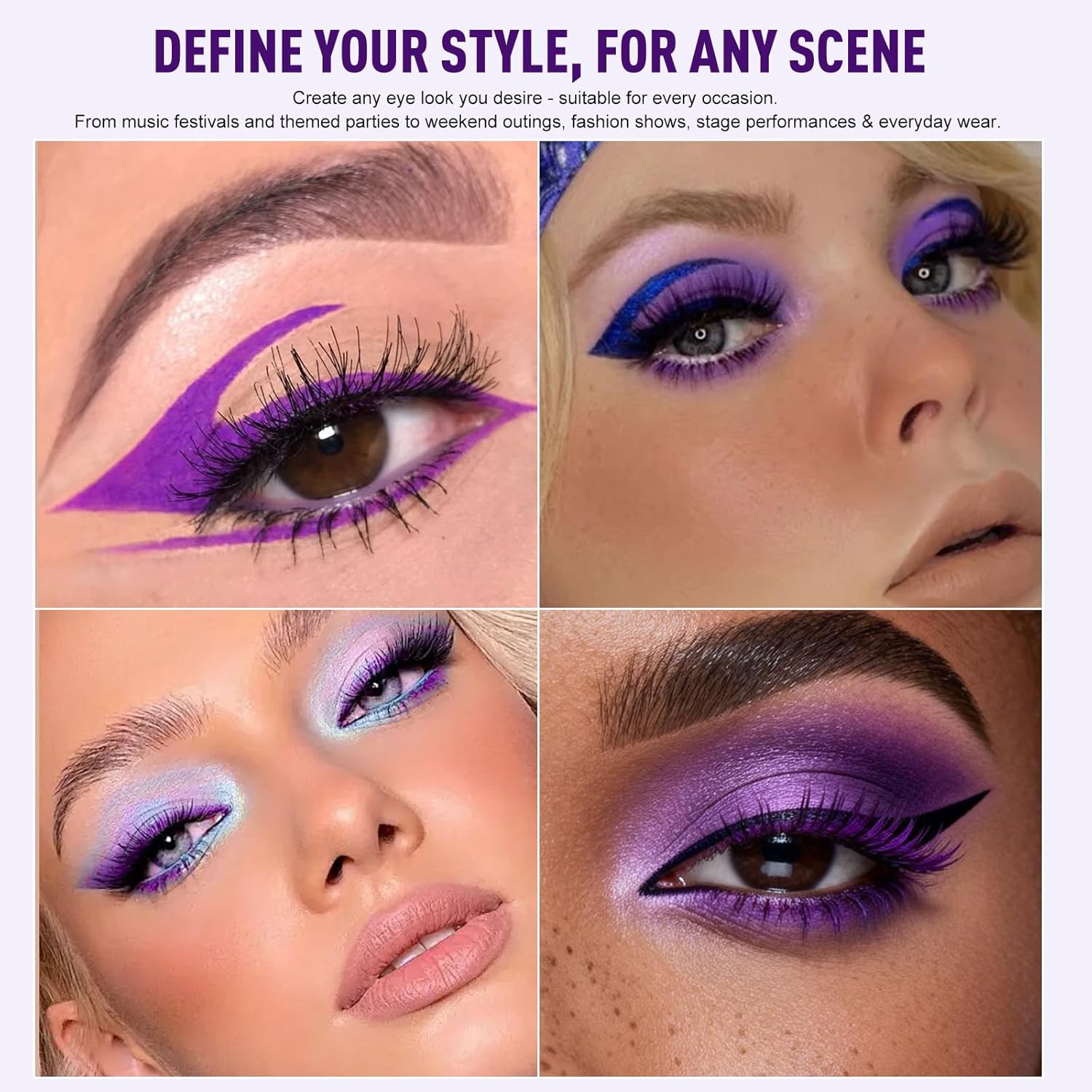 Purple Eyeliner Mascara Set, 5D Colored Mascara Volume Length Smudge-Proof Smooth Shine Gel Eyeliner Pencil Waterproof Natural Curling Purple Mascara for Eyelashes Makeup for Women - Image 6