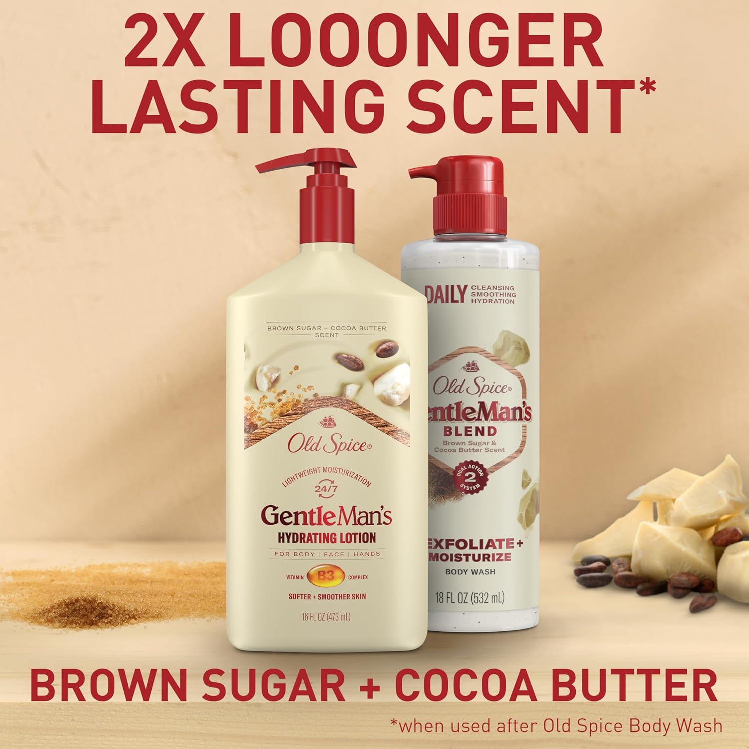 Old Spice Hand, Face & Body Lotion for Men, 24/7 Lightweight Moisturization with Vitamin B3, Instant Absorption, For All Skin Types, Brown Sugar + Cocoa Butter Scent, 16 oz - Image 3