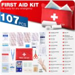 First Aid Kit for Home Car Travel 107 Piece Emergency Kits for Hiking Camping Small Trauma Kit for Boat Vehicle Lightweight Compact Pocket Aid Kit for Sports Outdoor Survival - Image 3