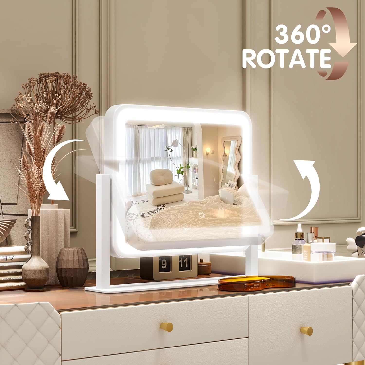 FENNIO Vanity Mirror with Lights 14"×12" Makeup Mirror with Lights,Lighted Vanity Mirror Tabletop,Smart Touch with 3-Color Lighting,Dimmable,for Vanity Desk Tabletop - Image 6