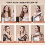 6 in ONE Blow Dryer Brush,Air Curling Iron Round Brush Blow Dryer 800W,Ionic Hair Dryer Brush for Women, Hot Air Brush Hair Styling Tools 100-120V - Image 3