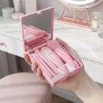 5Pcs Travel Makeup Brush Set-Portable Travel Mini Size Makeup Brush Set with Mirror Box for Foundation Blushes Eyeshadow - Image 2