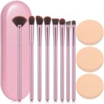 8Pcs Makeup Brushes Set Premium Eyeshadow Brush Professional Angled Eyebrow Brush Lip Brush Eyeshadow Brush Set With 3Pcs Powder Puffs and Pink Case 12 in 1 - Image 2