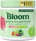 Bloom Nutrition Greens and Superfoods Powder for Digestive Health, Greens Powder, Digestive Enzymes, Probiotics, Spirulina, Chlorella for Bloating & Gut Support, Green Juice, 30 SVG, Strawberry Kiwi - Image 2