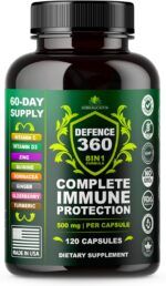 Defence360 Immune Support 8-in-1 Supplement with Vitamin C, D3, Zinc, Elderberry, Echinacea, Turmeric, Ginger & Quinine, Immune Protection, Energy and Vigor, Brain Boost, Stress Relief (120 Capsules) - Image 2