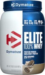 Dymatize Elite 100% Whey Protein Powder, Cookies & Cream, 25g of Protein, 5.5g BCAAs, Less Than 140 Cal., Gluten Free, 3g Carb, 2g Sugar, 3g Fat (25 Servings) - Image 2