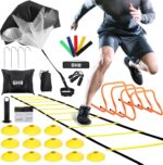 GHB Agility Ladder,Football Training Equipment Set,4 Agility Hurdles, 20 feet12 Rungs Speed Ladder,12 Disc Cones,Resistance Parachute, Jump Rope, 5 Resistance Bands - Image 2