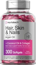 Horbäach Hair Skin and Nails Vitamins | 300 Softgels | with Biotin and Collagen | Infused with Argan Oil and Coconut Oil | Non-GMO, Gluten Free Supplement - Image 2