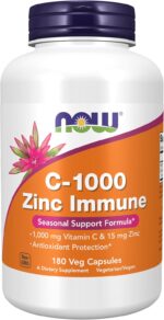 NOW Foods Supplements, C-1000 & Zinc Immune, Seasonal Support Formula*, Antioxidant Protection*, 180 Veg Capsules - Image 2
