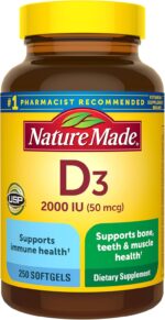 Nature Made Vitamin D3 2000 IU (50 mcg), Vitamin D Supplement for Bone, Teeth, Muscle and Immune Health Support, 250 Softgels, 250 Day Supply - Image 2