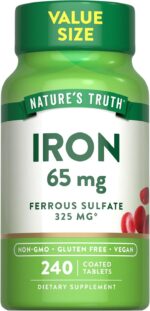 Nature's Truth Iron Tablets 65mg | 240 Count | 325mg Ferrous Sulfate | Vegan, Non-GMO & Gluten Free Supplement - Image 2