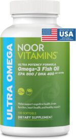 Noor Vitamins Halal Fish Oil, Halal Vitamins, Ultra Omega 3 Wild Peruvian Fish (800 mg EPA & 400 mg DHA) Heart, Brain & Joint Support, Non-GMO and Gluten Free (120 Count) - Image 2