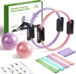 Pilates Ring and Ball Set with Resistance Bands - Pilates Equipment for Home Workout - 14'' & 12'' Pilates Rings, 2 Pilates Balls, 5 Resistance Bands for Toning Arms, Thighs/Legs & Core - Image 2