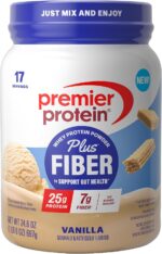 Premier Protein Powder Plus Fiber, Vanilla, 25g Protein, 7g Fiber to Support Gut Health, No Added Sugar (17 Servings) - Image 2