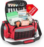 RHINO RESCUE First Responder First Aid Kit Fully-Stocked EMT Bag, Professional EMT/EMS Trauma Medical Kit, Molle System & Reflective Stripe, 300+ First Aid Supplies, Suits for Business, Home (Red) - Image 2