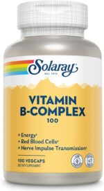 SOLARAY Vitamin B Complex, Healthy Energy Supplement, Red Blood Cell Formation, Nerve & Immune Support, Super B Complex Vitamins with Folic Acid, Vitamin B12, Vitamin B6 & More, Vegan, 100 VegCaps - Image 2