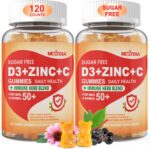 Sugar Free Vitamin C + D3 + Zinc Gummies for Adults 50 +, 9 in 1 Immune Defense Supplement with D3 5000IU, Elderberry, Echinacea, Mullein Leaf for Boost Immunity, Power Antioxidant, Vegan (Pack of 2) - Image 2