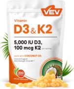 VEV Corefeel Vitamin D3 K2, 5000 IU D3 100mcg K2 (MK 7), 300 Softgels, 2-in-1 Vitamin D & K Supplement with Coconut Oil, Supports Calcium Absorption and Bone Health, Easy to Swallow - Image 2