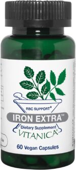 Vitanica Iron Extra, Iron Supplement Enhanced Absorption with Vitamin C 500mg, Methylfolate 400mcg, B12 Vitamin 500mcg, Calcium, Yellow Dock, Dandelion Root & Nettle Leaf Extract, Vegan, 60 Capsules - Image 2