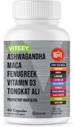 Viteey Ashwagandha Maca Fenugreek Supplement with Tongkat Ali – Drive, Passion & Energy Support for Men & Women – Mood, Calm & Stress Support - 60 Capsules - Image 2