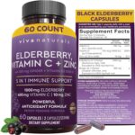 Viva Naturals Black Elderberry 1000mg with Vitamin C, D3 5000 IU & Zinc - 5-in-1 Immune Support Supplement for Adults, Sambucus Elderberry Capsules with Ginger for Men and Women, (60 Capsules) - Image 2