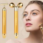 Yeamon 2 in 1 Face Massager Golden Facial Electric 3D Roller and T Shape Arm Eye Nose Massager Skin Care Tool - Image 2