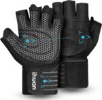ihuan Ventilated Weight Lifting Gym Workout Gloves with Wrist Wrap Support for Men & Women, Full Palm Protection, for Weightlifting, Training, Fitness, Hanging, Pull ups - Image 2